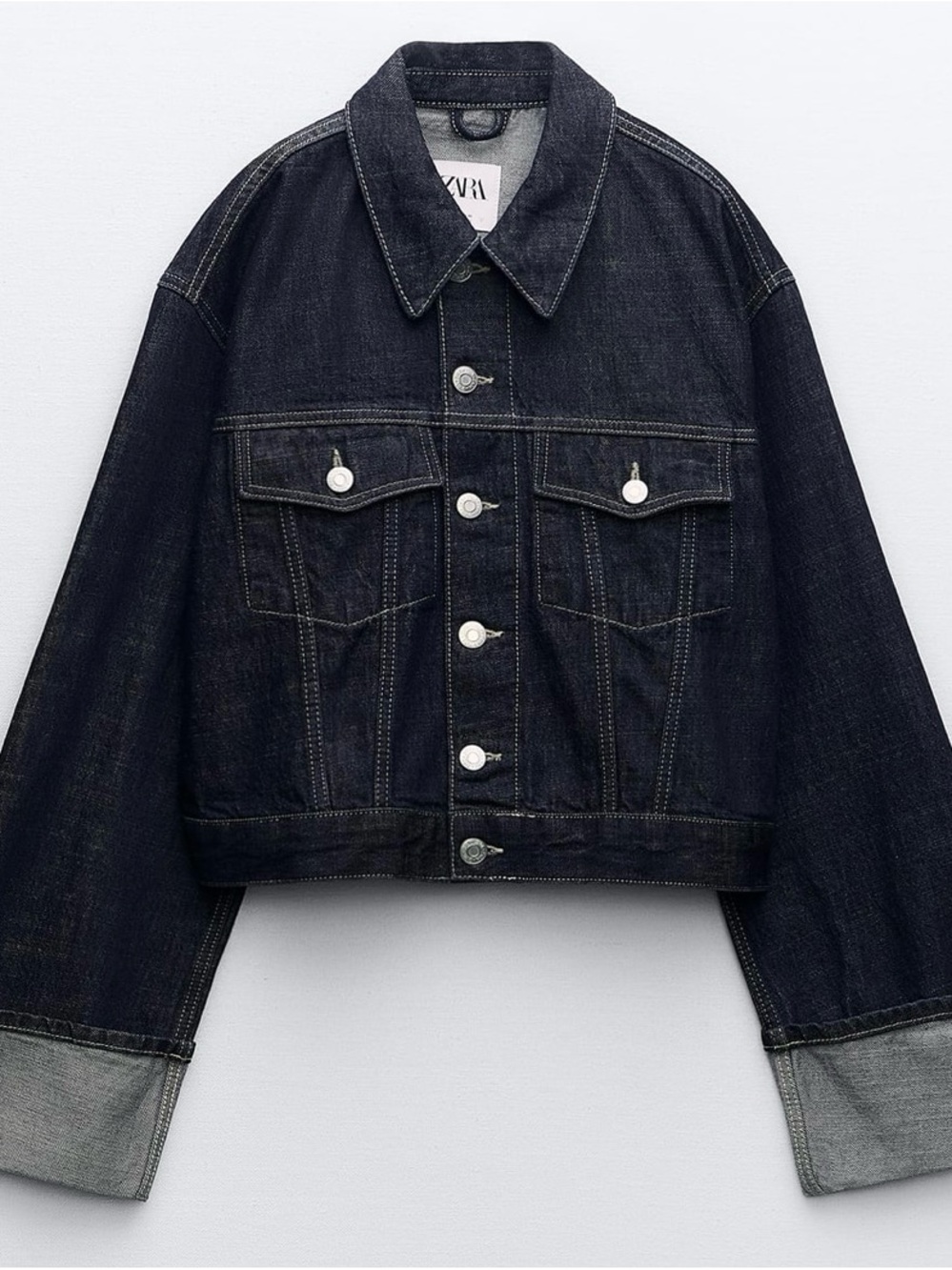 ZARA- Cuffed Denim Jacket in Indigo Blue